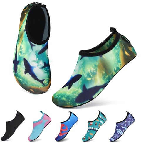 SAGUARO Scarpe da Sport Acquatici Ragazzi Ragazze Scarpette Scoglio Scarpe da Immersione Piscina Spiaggia Fiume Mare Nuoto Surf Acqua per Bambini, Blu Ceruleo, 32/33 EU