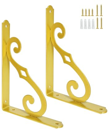 Z metnal Goldene Regalhalterungen, 200 mm, dreieckige Regalhalterungen, Wandmontage, Regalträger für Gerüstbretter, moderne Messing-Metall-Eckstrebe für DIY-Regale, S-Wanddekoration, 2 Stück