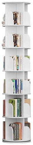 360° drehbares Bücherregal für Wohnzimmer, Schlafzimmer, 6 Etagen, bodenstehend, Aufbewahrungsregal mit multifunktionalem Display (46 x 190 cm)