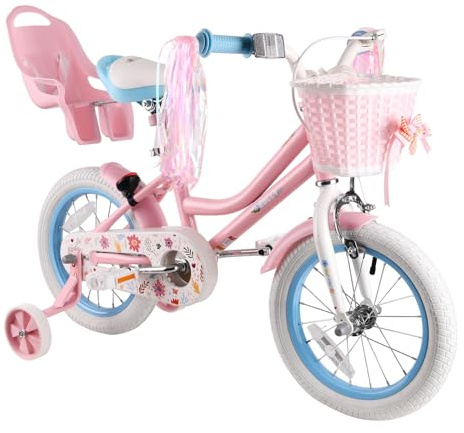 RULLY 12 Daisy Fahrrad für 2 3 Jahre alte Mädchen, 12 Kinderfahrrad mit Stützrädern und Korb, Rosa