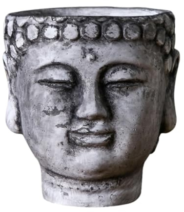 Milageto Macetero con Cabeza de Buda, Maceta Decorativa para Regalo, Estatua de Buda, contenedor de Flores para Plantas, macetero de Cemento para balcón, Sala, Gris