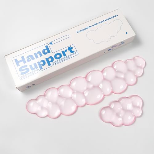 Ergonomic Gel Cloud Keyboard and Mouse Wrist Rest Set – Clear Wrist Rest for Keyboard 60%/68%/75%, Comfort & Support for Typing and Gaming (Light Pink)