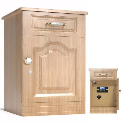 Zertylre Cassaforte con chiave, serratura a combinazione, 28 l, cassaforte digitale per casa, negozio, ufficio, hotel, denaro, documenti, gioielli (legno originale)