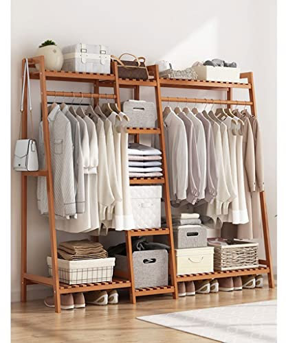 Freistehende Garderobe mit Bodenspiegel, Bambusgarderobe mit Kleiderstange für Schlafzimmer und Flur, freistehender Kleiderbügel für Eingangsbereich und Garderobe