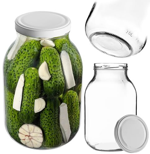KADAX Tarro de conservas de 3 L con tapa de rosca fi82 mm, gran tarro de cristal resistente, tarro de cristal roscado, tarros con tapa, tarros de rosca (blanco)