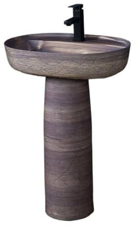 uotmui Pedestal Sink Vanity Antique Column Washbasin Retro Column Basin Floor-standing Wash Basin Bathroom Balcony Garden Pool Tray Bathroom Pedestal Sink