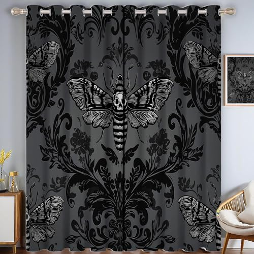 Cortina con Patrón Damasco, Opaca diseño Estilo Gótico, Ligera eficiencia energética, Sala de Estar y Dormitorio,117An x 137Al cm,Gris