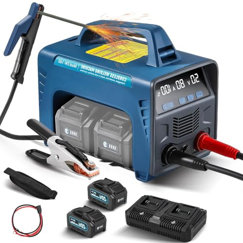Machine à souder sans fil, MMA ARC 160 A alimenté par batterie avec 2 batteries, soudeur numérique IGBT Inverter, écran LED, soudeur portable à chaud/noyau de flux