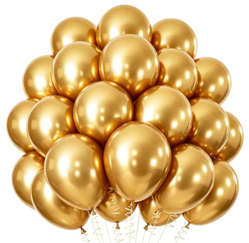 Luftballon Girlande Gold, 60 Stück 12 Zoll Golden luftballons, Metallic Gold Girlande Luftballons Geburtstag Set, Metallic Golden Latex Ballons Set für Geburtstag Hochzeit Festival Deko
