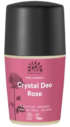 Urtekram Crema deodorante cristallo rosa – 50 ml – Deodorante naturale con sale minerale – Profumo di rosa fresca – Senza alcool – Cosmetici naturali certificati – Vegano & senza alluminio