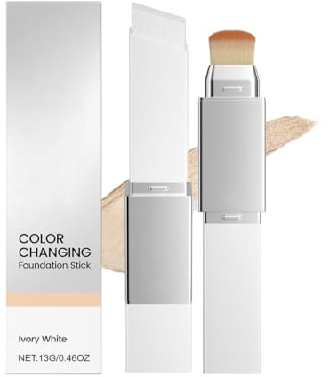 YOFDAL Blanc Bâton De Fond Teint Changeant Couleur,Fond De Teint Stick,Bâton Teints Léger à Double Tête,Crème Couvrante 2 En 1 Avec Pinceau,Convient à Tous Les Types Des Peau