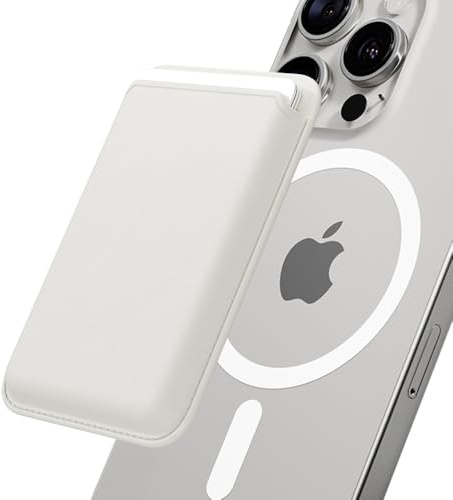 Sinjimoru Magnetic Card Wallet, Premium Vegan Leather Phone Wallet for MagSafe 3-Card Holder Compatible with iPhone 17 Pro Max Air 16 15 14 13 Series. M-Viica Basic White