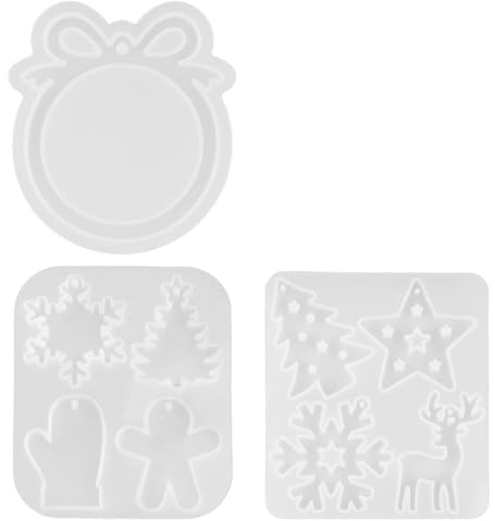 Solryn 3 Stück Silikonform für Weihnachten Ostern, Silikonformen Gießformen, Weihnachts-Anhänger Schneeflocke Weihnachtsbaum Sterne Elch Weihnachtsanhänger-Silikonform