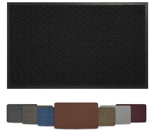 Door Mat Indoor Outdoor Non Slip Rubber Mat – Heavy Duty Washable Floor Mat, Super Absorbent Dirt Trapper Doormat for Front Door, Kitchen & Entrance Hallway (Black, 90cm x 120cm)