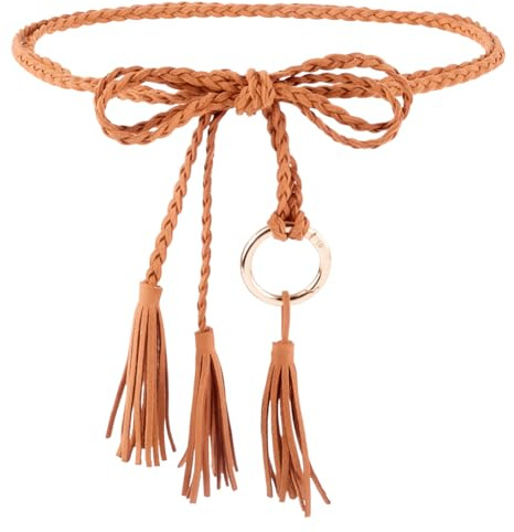 CRASPIRE Cinturón Bohemio Borlas Mujer Cinturón Trenzado Cuerda Fino Cuero Marrón Hecho A Mano Tejido Largo Macramé Cadena Decorativa Delgada Anudada Anilla Vestidos Dama Ropa Atuendos Faldas Túnicas