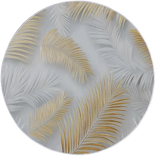 Tapis Rond Salon, Feuilles de Palmier Luxe Moderne Tapis de Sol Décoration Antidérapant 180 cm (Round) Tapis de Sol Décoration Antidérapant Or