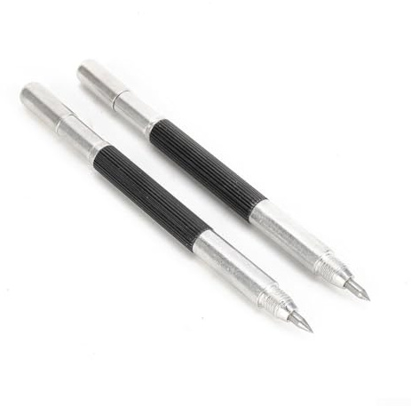 Double Ended Carbide Scribing Pen Set with Magnetic Stainless Steel Handle, Screw On End Cap to Identify Used Side, Precision Metal Scriber for Steel, Ceramics and Glass, 2 Pieces