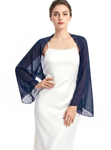 JasGood Stola Damen Festlich Chiffon Schal Sommer Eleganter Schultertuch Leicht Bolero Shrug mit Ärmel Stolan für Abendkleid Brautkleider Hochzeit,Marineblau