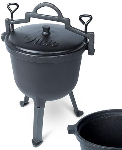 Vilde Caldaia in ghisa con coperchio, 8 l | per esterni, per falò, campeggio, barbecue e giardino, robusta pentola