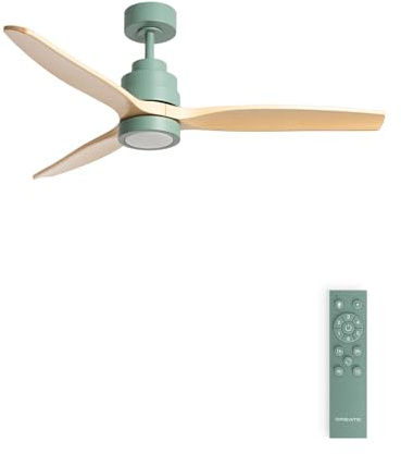 CREATE / WINDSTYLANCE M/Ventilador de techo ABS con luz verde sage aspas efecto madera natural con mando/ 40W, Silencioso, Ø132 cm, 6 velocidades, temporizador, verano-invierno, doble altura
