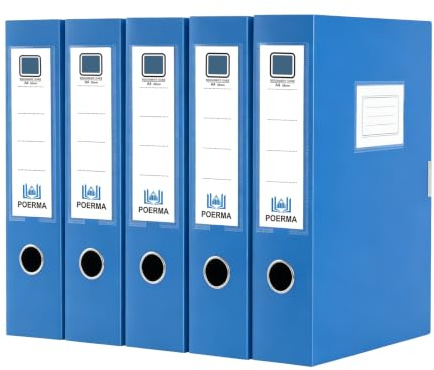 POERMA Lot de 5 Boîtes de Classement A4 en Plastique, Dos de 55 mm (Bleu)