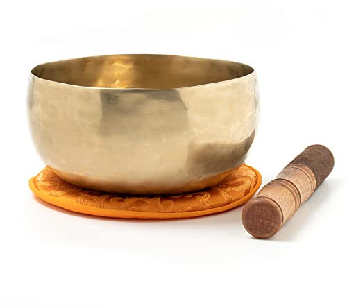 Nepal Klangschale ca. 500–600 g – Handgeschmiedet & Fair Trade – Für Meditation, Yoga & Entspannung – Inkl. Klöppel & Kissen