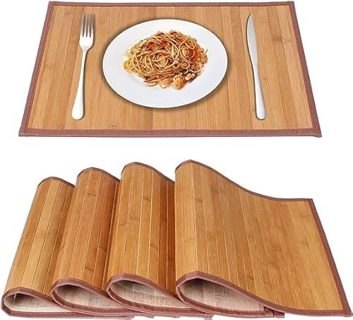 Tapis en Bambou pour Table à Manger, Lot de 4, Anti - Taches, résistant à la Chaleur, Tapis de Table Durable et Robuste