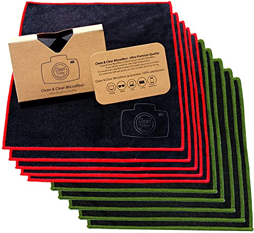 Clean & Clear Microfiber Cleaning Cloth, EXTRA LARGE [10 Pack] ULTRA PREMIUM Microfiber Cleaning Cloth - Microfiber Cloth for Camera Lens, Glasses, Screens, and all Lens.