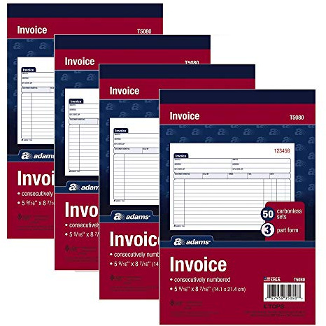 Adams Invoice Book, 3-Part, Carbonless, 5-9/16 x 8-7/16 Inches, 50 Sets per Book (T5080) (4)