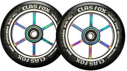 CLAS FOX Pro Stunt Scooter Rollen Roller Räder 110mm EIN Paar mit ABEC-9 Kugellager CNC Metallker (2 stücke) (schwarz-Regenbogen)