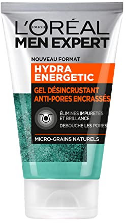 L'Oréal Men Expert - Gel Désincrustant Anti-Pores Encrassés pour Homme - Soin Visage Exfoliant - Concentré en Micro-Grains Naturels - Tous Types de Peaux - Hydra Energetic - 100 ml