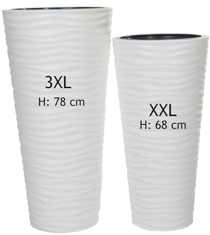 MELTOM Blumenkübel Welle Slim Rund Einsatz Pflanzgefäß 3D Effekt Wellen Set 2: XXL 3XL Weiß