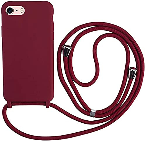 Ququcheng Kompatibel mit iPhone 7/iPhone 8(4.7) Hülle,Handykette Hülle Silikon Seil Necklace Handyhülle mit Kordel Tasche TPU Bumper Schutzhülle für iPhone 7/iPhone 8(4.7)-Rot