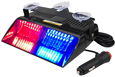 16 LED Luz estroboscópica de advertencia de emergencia Parabrisas 12V Vehículo Vehículo SUV Interior Roof Dash Parabrisas con ventosas (Rojo + azul)