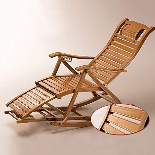 LPGY Sedia a Dondolo Sedia Pieghevole da Giardino in bambù Naturale con Comodo Schienale Curvo Incorporato per Poltrona a Dondolo per Patio, Balcone, Veranda