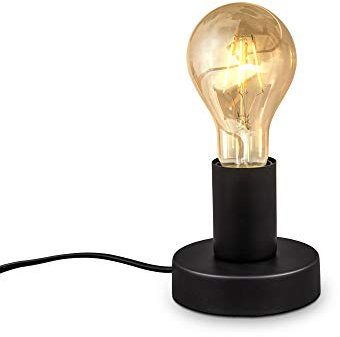 B.K.Licht - Lámpara de Mesa Vintage, Interruptor de Cable, Retro, E27, Máx. 10W, de Metal, Lamparas de Mesita de Noche, Lampara Mesita, Lampara Escritorio, Lámpara de Lectura Redonda, Ø10cm, Negro