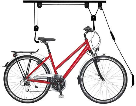 Relaxdays Colgador Bicicletas de Techo, para hasta 20 kg, Elevador Bicis, Cable de Tracción, Garaje o Taller, Negro