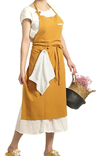 Pincy Weiche Schürze aus Baumwoll Leinen – Retro Leinen Kunstschürze, verstellbare lässige Schürze mit Handtuch, ideal für Floristen, Kaffeehaus und Küche