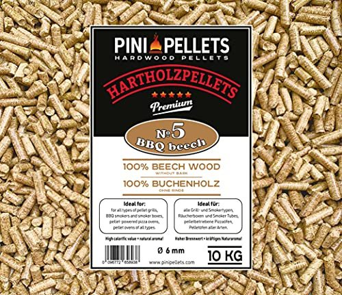 PINI Hårt träpellets 100 % bok № 5 BBQ bok 10 kg grillpellets för grillning, rökning, även för pizzaugnar för pelletsugnar