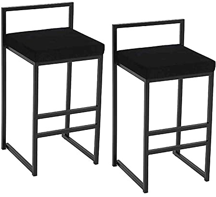 Kücheninsel Counter Barhocker Esszimmerstühle | Hocker Metallbeine und Samtkissen | Barstuhl Sitzhöhe 60cm | 4 Farben erhältlich (Schwarz, 2er-Set 66cm)