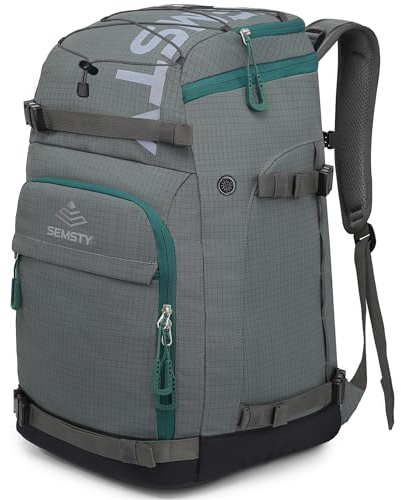 SEMSTY Ski Boot Bag, 55L Waterproof Ski and Snowboard Boots Travel Backpack for Skis, Snowboard, Ski Helmet, Goggles, Gloves & Accessories (Grey)