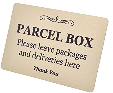 Paketlåda skylt – metall | aluminium med självhäftande baksida | Meddelande för leveranser, paket, post, brevbärare | informationsskylt | Don't loose your Parcel Ever Again-guld