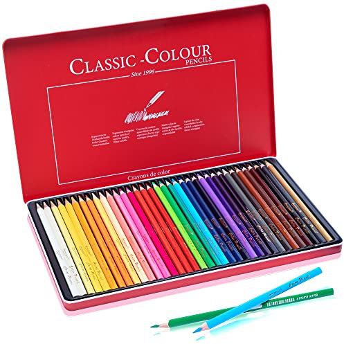 Set di 36 matite colorate professionali a olio, con scatola di latta, per adulti, artisti e principianti, per disegnare, schizzi, pittura, libri da colorare, articoli di cancelleria
