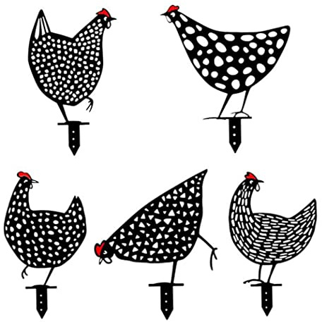 Hilai Metal Chicken Garden Ornaments,Rooster Animal Silhouette Stake for Yards,Chicken Yard Art Stake Garden Decorative Hen Craft Silhouette for Patio Yard 5PCS