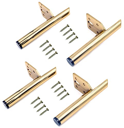 WANGCL 4 Pieces Iron Furniture Legs, 13 cm/ 5.12 inch DIY Metal Table Legs, Furniture Support Legs, Modern, Comes with 20 Screws, for Sofa, Coffee Table, TV Cabinet, Bed and Other Furniture (Gold)