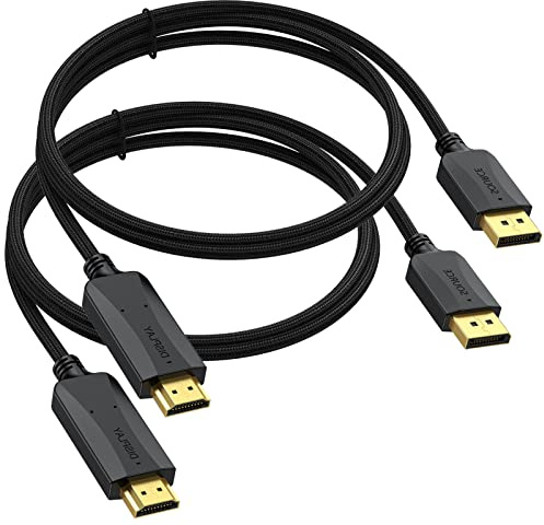 Thin DisplayPort to HDMI Cable 3ft, 2-Pack 4K Display Port DP to HDMI Cable Adapter Male Cord, Gold-Plated Braided UHD(4K, 2K, 1080P) Supports Video and Audio, Converts Signal for DP to HDMI Monitor