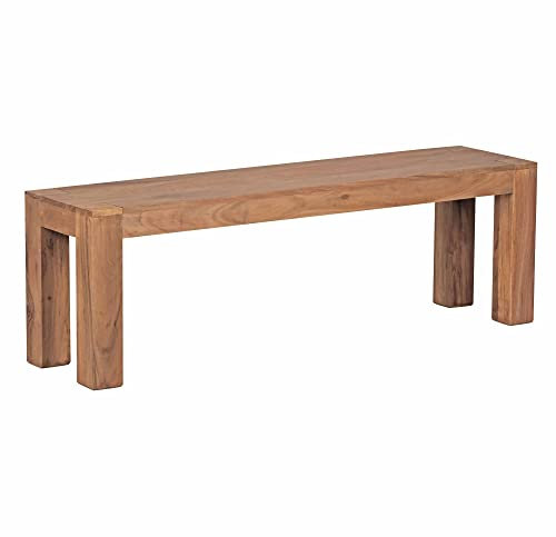 möbelando Esszimmer Sitzbank Mumbai Massiv-Holz Akazie 140 x 45 x 35 cm Holz-Bank Natur-Produkt Küchenbank im Landhaus-Stil