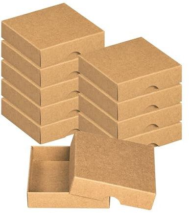 Natürlich verpacken Faltschachtel 10,4 x 10,4 x 2,5 cm, Braun, mit Deckel, Jade Kraftkarton - 10 Schachteln/Set