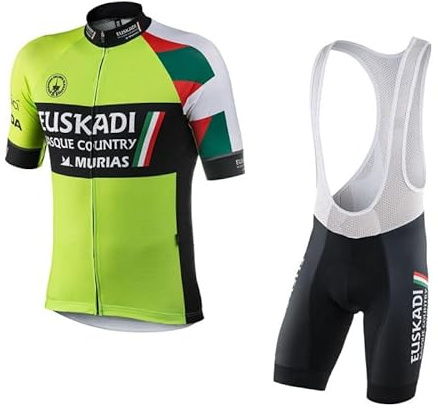 2022 Pro Team Euskadi Conjunto de camiseta de ciclismo para hombre,Respirable bicicleta de montaña Bike Camisa Culotte corto con tirantes Kits GEL Paddad (XL