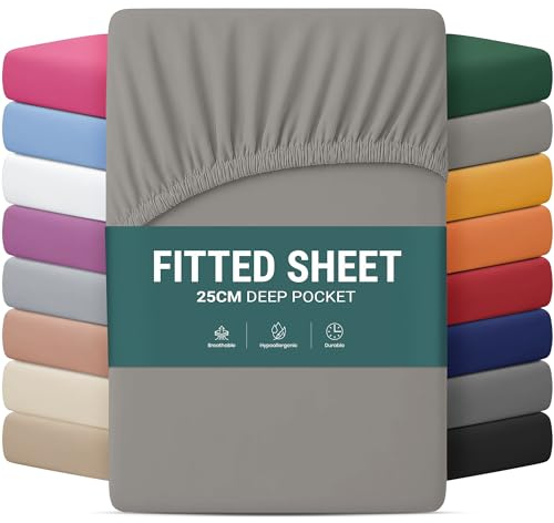 Yorkshire Bedding Deep Fitted Sheets Double Bed Sheet 25 Cm Deep Grey Bed Sheets with Elastic Corners Easy Care Soft Brushed Microfiber Breathable Shrinkage & Fade-Resistant Bedsheets